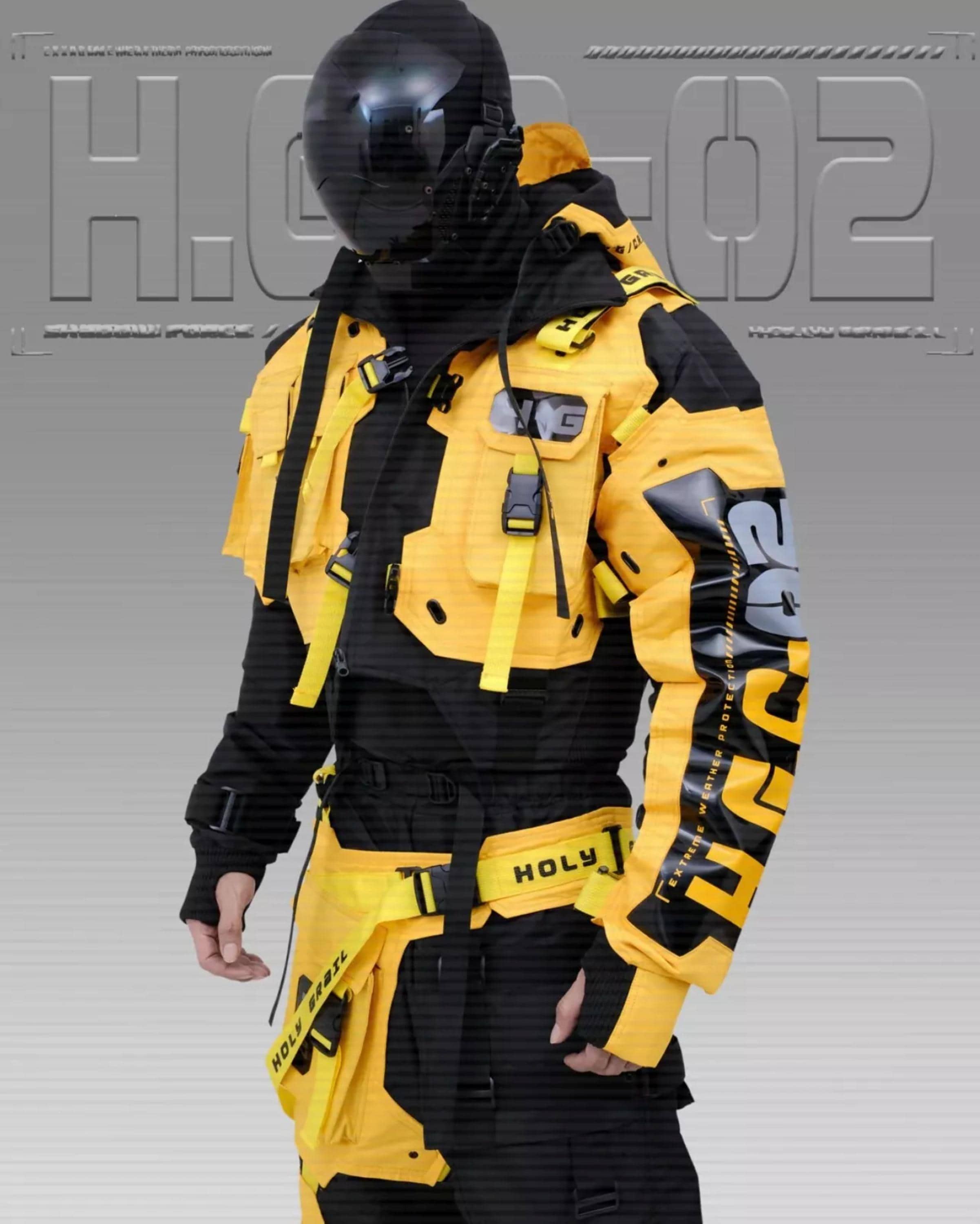 Hory grail　ホーリーグレイル　テックウェア　ジャケット Techwear Streetwear Cosplay Yellow Jacket Hoodie Full Zip Buckle