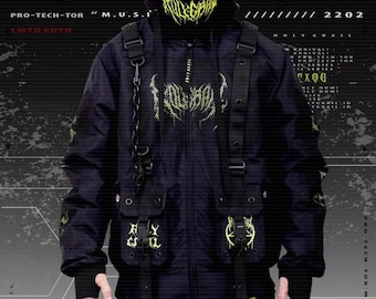 Techwear Streetwear Cosplay futuristic Black Jacket Rugged fleece Pullover Hoodie H.G.C.X.06NG