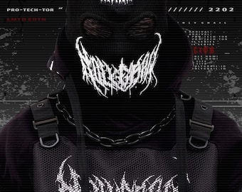 Cybernetic Mask Costume, Full Face Mask, Cyberpunk, Black Red Balaclava Windproof Mask - HG B.L.C.X.06/White