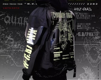 Techwear Streetwear Cosplay Black Jacket Hoodie Full Zip Buckle Holygrail H-G.B/PNX NEON