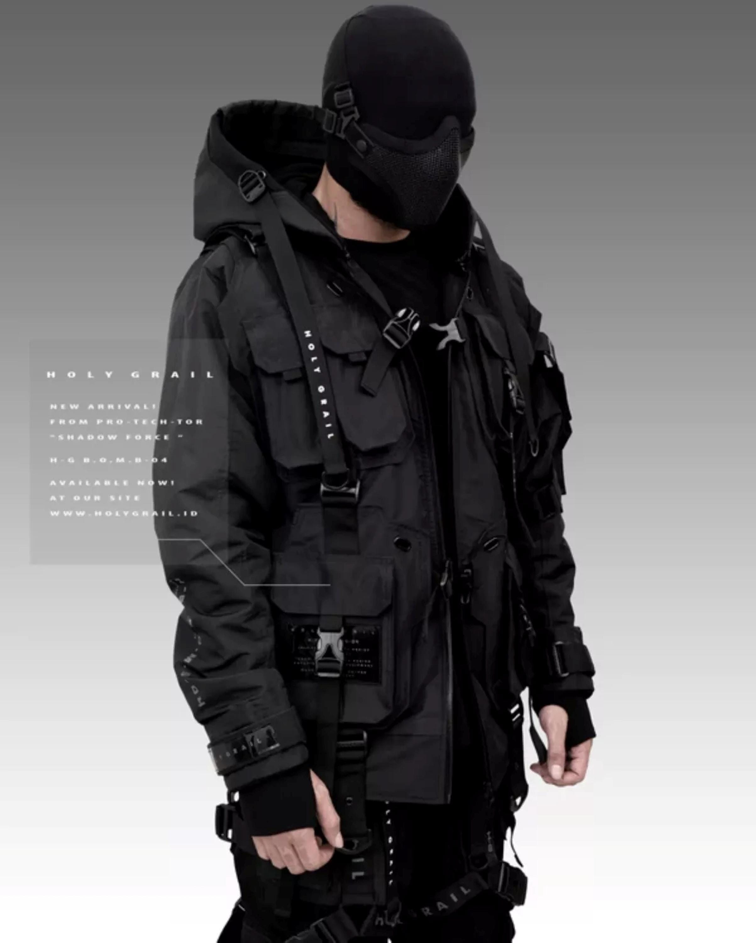 2WAY MESH EFFECT CYBER ZIP OUTER【BLACK】 XYXIONGMAO Windbreaker Techwear Zipper Clothes Casual