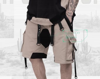 Techwear Streetwear Futuristisch Cosplay Zwart Beige Tactische Cargo Korte Broek H-G S.SS-01/CRM