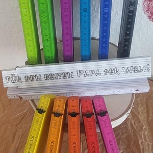 Zollstock mit Wunschtext, Gliedermaßstab mit Lasergravur, personalisierter Zollstock, mit persönlicher Widmung oder Name, weiß oder farbig
