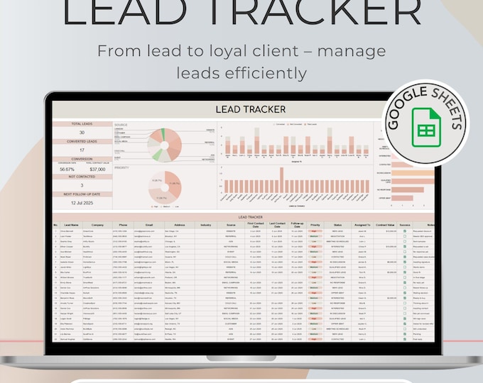 Lead Tracker & CRM Template | Google Sheets Sales Database | Small ...