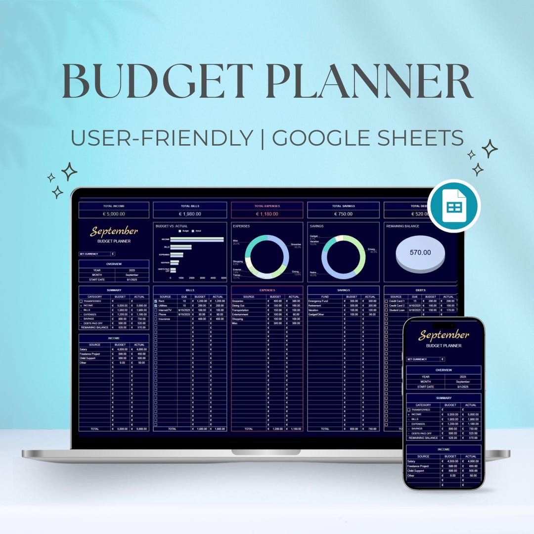 Dark Blue Budget Spreadsheet | Monthly Finance Planner (google Sheets ...