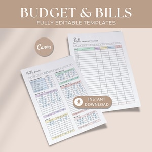 Monthly Budget Planner & Bill Payment Tracker Bundle (PDF, Canva) | Finance Worksheet | Bullet Journal Inserts