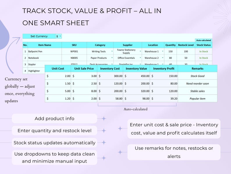 Inventory Tracker Google Sheet Template: Small Business Stock ...