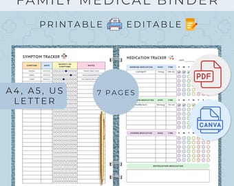 Family Medical Binder Printable | Symptom & Medication Tracker (Canva Template)