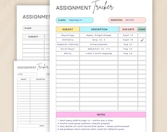 Printable Assignment Tracker PDF | Homework To Do Planner, Study Schedule & Task Tracker for Students