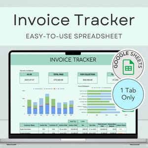Invoice Tracker Client Spreadsheet | Google Sheets Payment Billing Tracker | Payment Invoice Management Template Mint Color