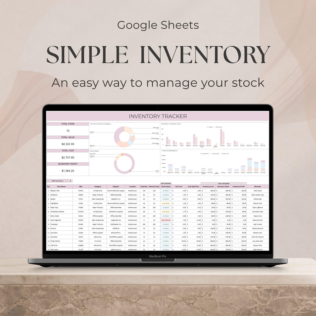Simple Inventory Tracker Spreadsheet | Google Sheets Template - Stock ...