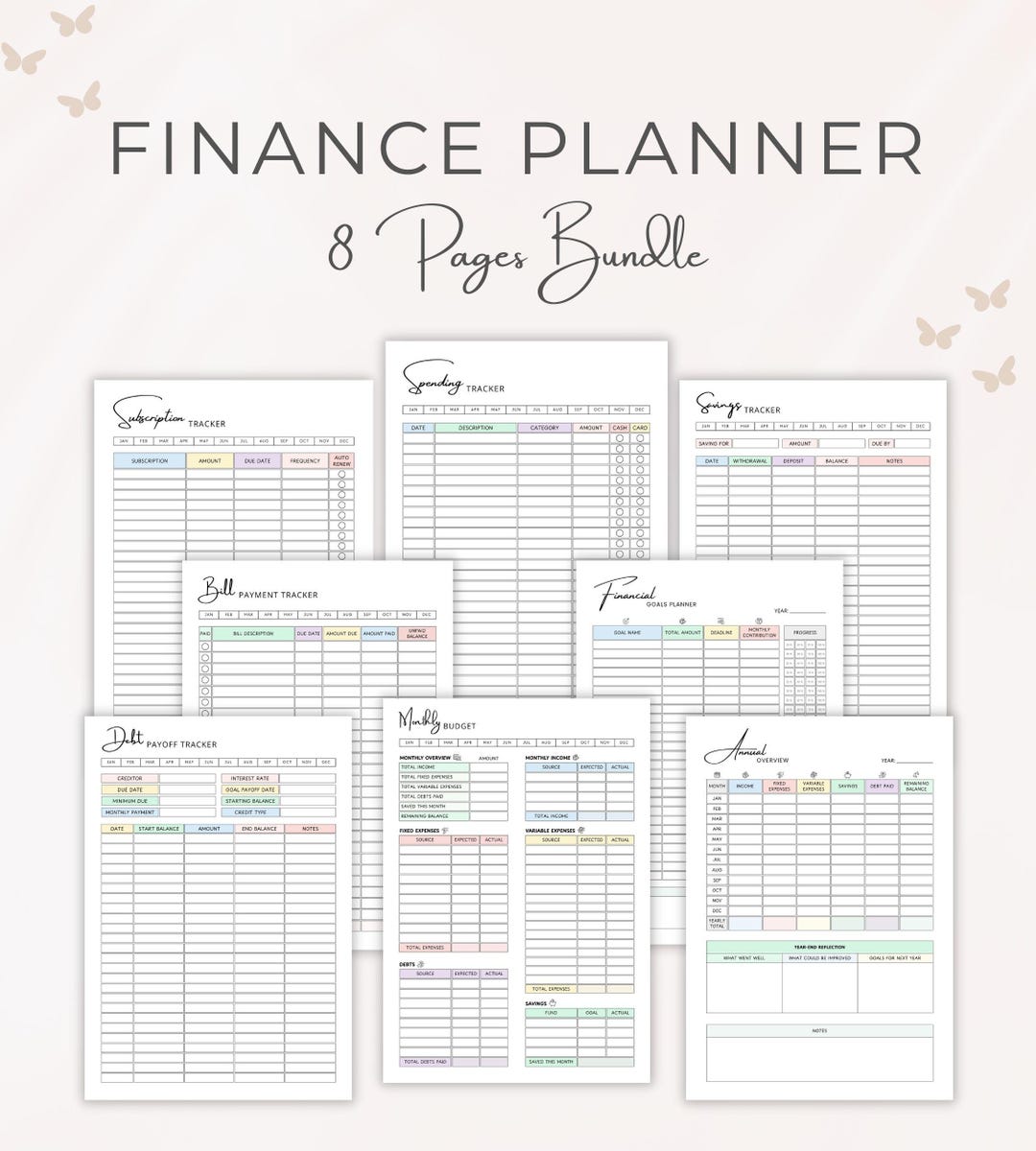 Printable Finance Planner Bundle | Monthly Budget Template, Bill ...