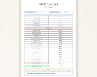 Profit & Loss Statement Vorlage, druckbarer Profit Rechner PDF (A4/A5/US Letter), 3 Farben + bearbeitbar in Canva