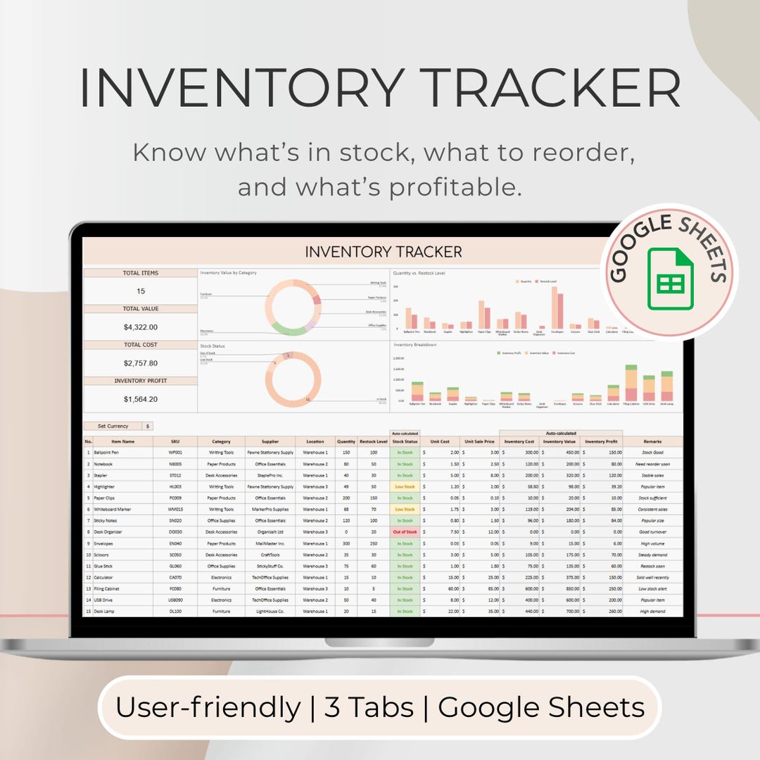 Inventory Tracker Google Sheet Template for Inventory Management, Stock ...
