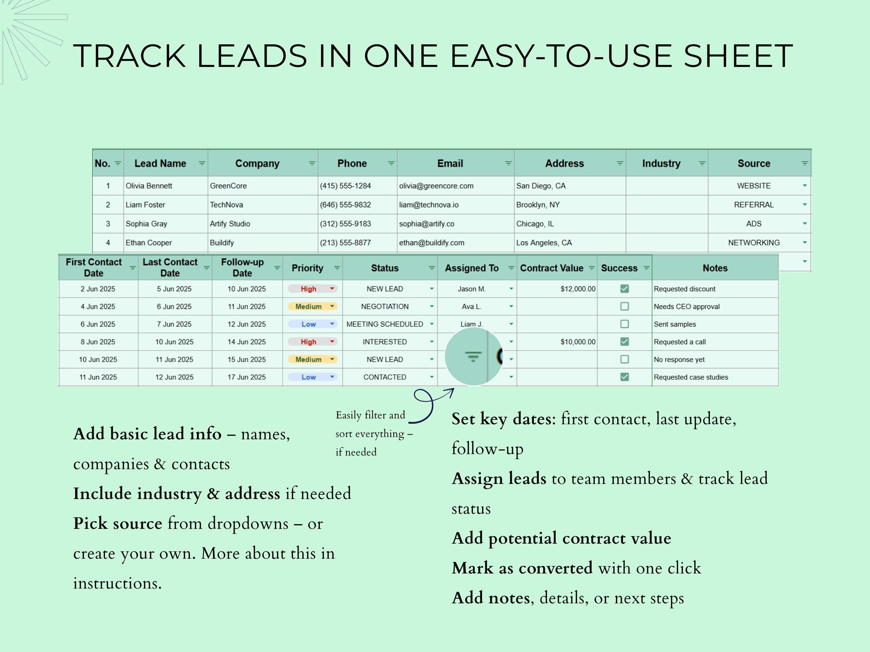 Lead Tracker Google Sheets | Client Management CRM (bonus Invoice ...