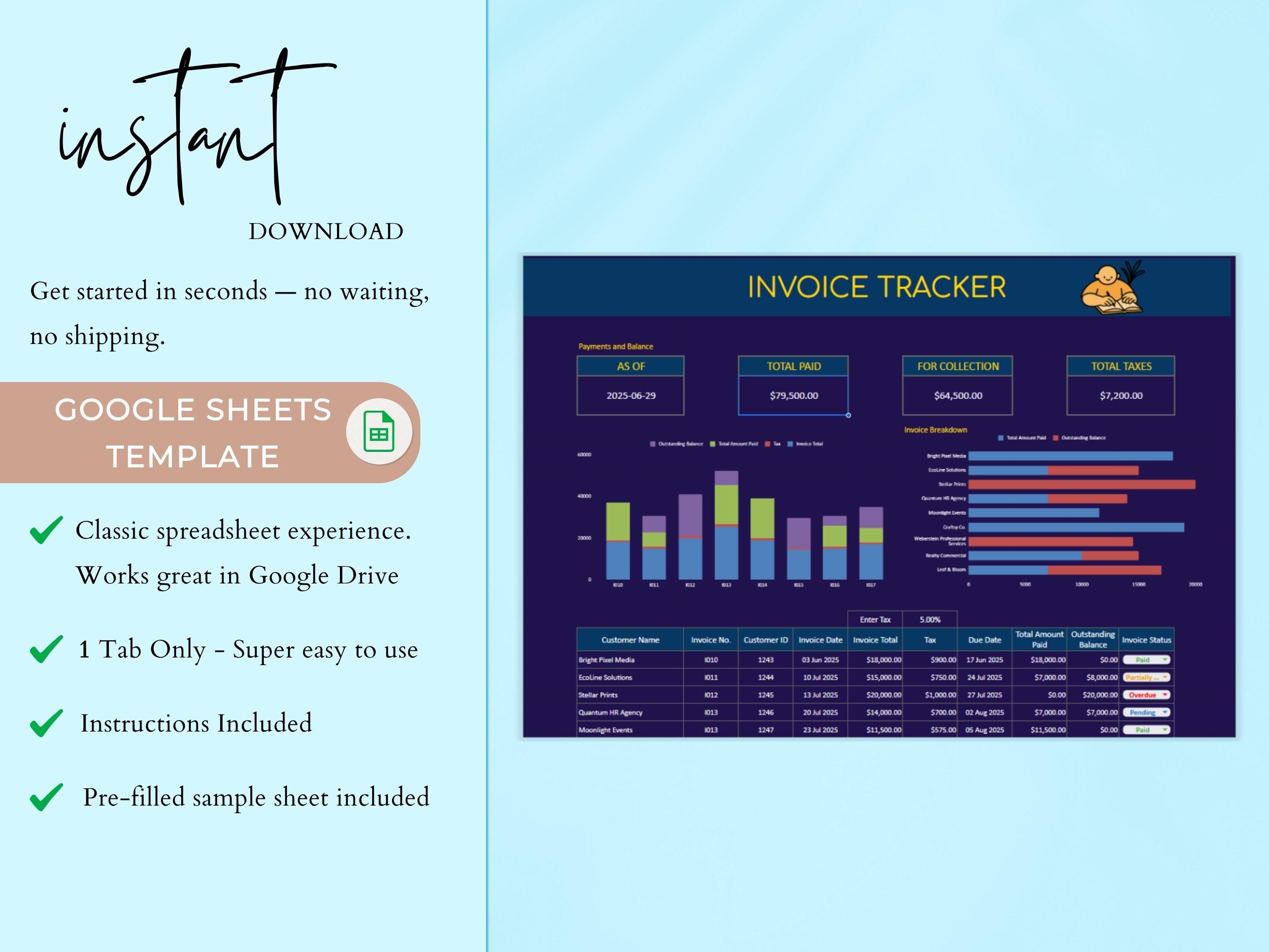 Invoice Tracker Spreadsheet | Google Sheets Invoice Template | Payment ...