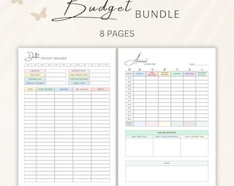 Druckbare Budget Planer Vorlagen Bundle | Monatsbudget, Rechnungszahlung, Abonnement, Tilgungszahlung, Erspartes Arbeitsblatt