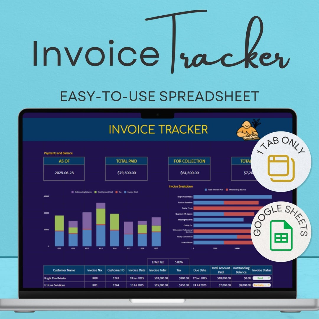 Invoice Tracker Spreadsheet | Google Sheets Invoice Template | Payment ...