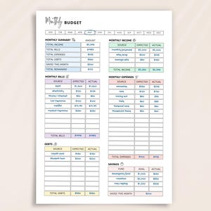 Printable Monthly Budget Planner – Budget Worksheet, Savings & Money Tracker, Bullet Journal Budget Log, Printable Spending Tracker