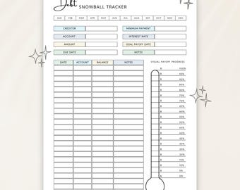 Printable Debt Snowball Tracker – Debt Payoff Worksheet, Credit Card & Loan Payment, Financial Planner Template