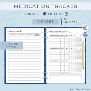 Mediation Tracking Sammelmappe Printable & Editable | 1.Spinton-Tracker, Medikationsliste, Arzttermin, Ausgabentagebuch | Canva Vorlage
