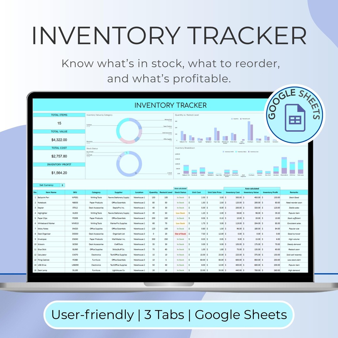 Inventory Tracker Google Sheet Template: Small Business Stock ...