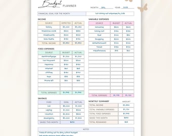 Printable Budget Planner Template, Editable in Canva – Budget Worksheet, Financial Expense, Budgeting Money