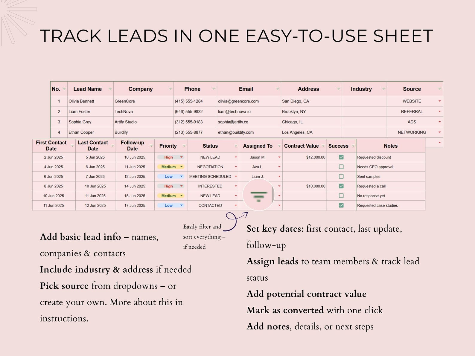 Lead Tracker Spreadsheet | Client CRM Google Sheets for Converting ...