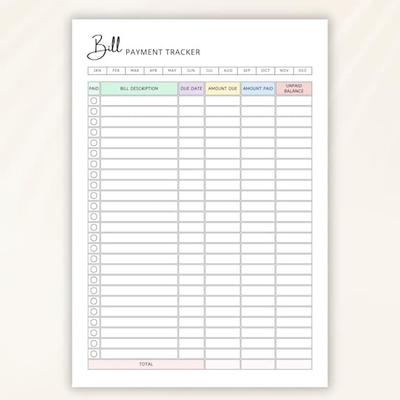 Printable Monthly Bill Payment Tracker: Finance Organizer (PDF & Canva Template)