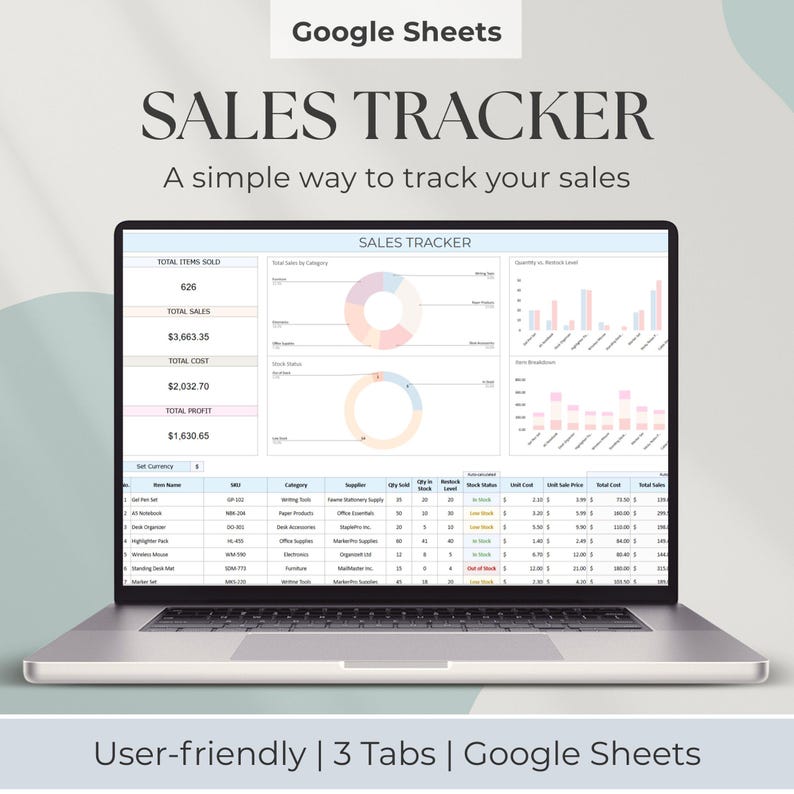Simple Sales Tracker Spreadsheet | Daily Sales Template Dashboard Log ...