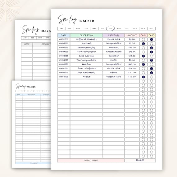 Printable Monthly Spending Tracker – Monthly Budget Printable Worksheet, Expense Log, Bullet Journal Budget Insert, Finance Printable