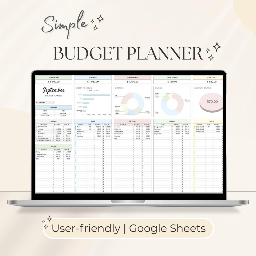 Simple Budget Spreadsheet – Monthly Finance Planner Google Sheets ...