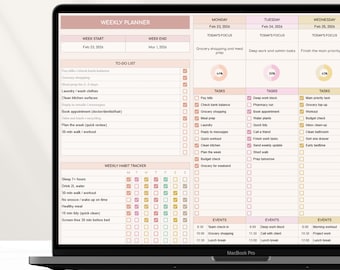 Wochenplaner für Google Sheets, ADHS-freundliche To-Do Liste und Habit Tracker, digitaler Download
