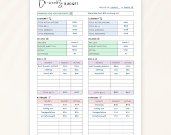 Druckbarer zweiwöchentlicher Budgetplaner - Gehaltsabfrage Planer für Rechnungen, Einnahmen- und Ausgabenverfolgung, Bullet Journal Budgetplaner