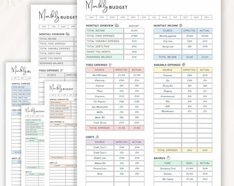 Printable Monthly Budget Template – Budget Planner, Savings & Money Tracker, Bullet Journal Expense Spending Worksheet