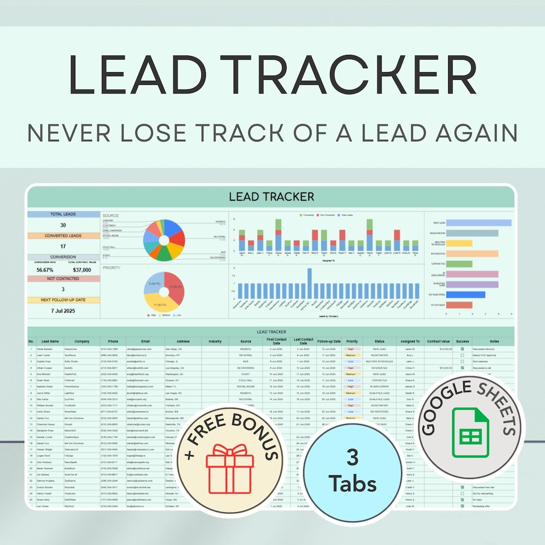 Lead Tracker Google Sheets | Client Management CRM (bonus Invoice ...