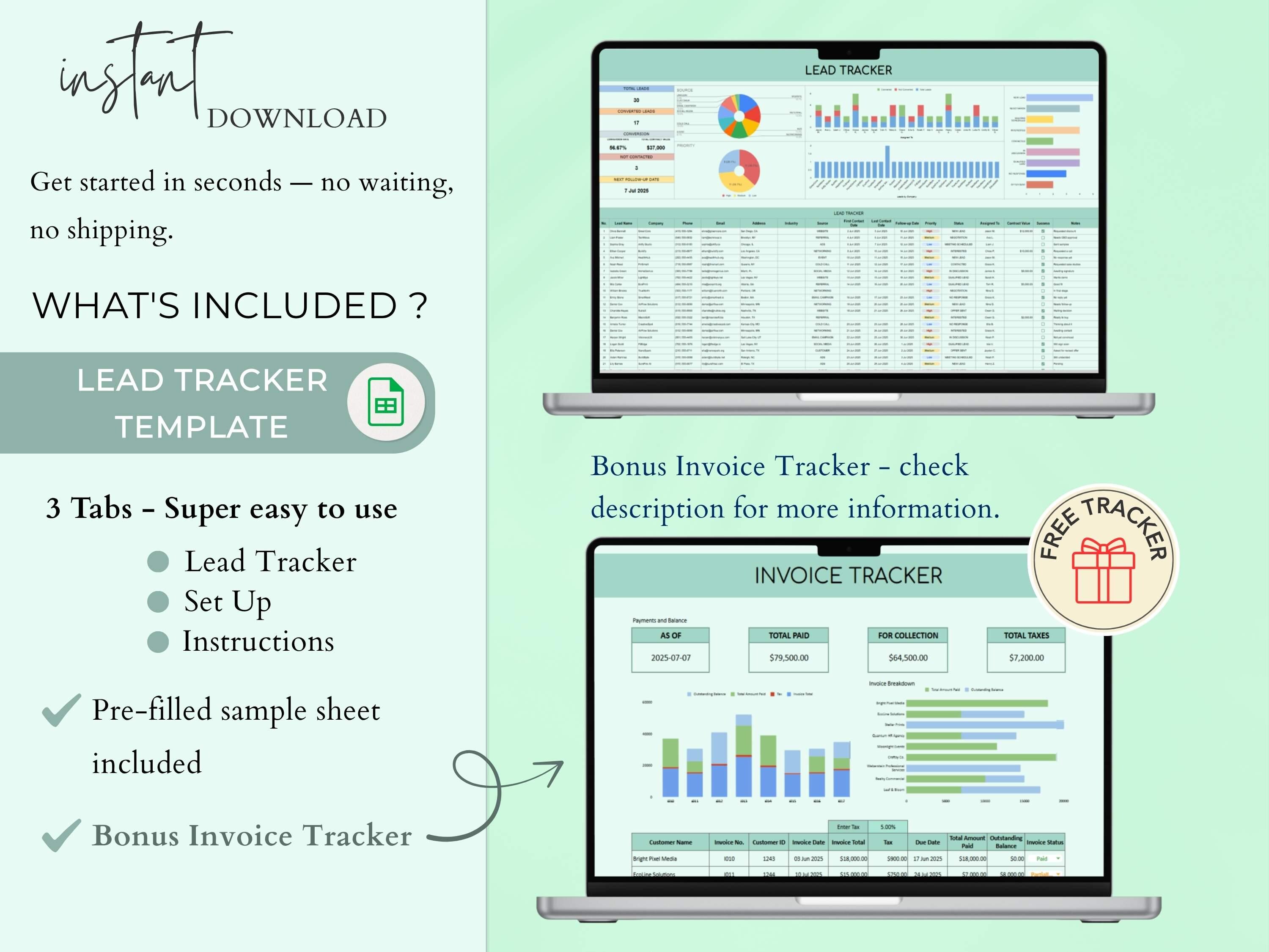 Lead Tracker Google Sheets | Client Management CRM (bonus Invoice ...