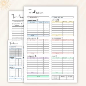 Printable Travel Budget Planner – Vacation Budgeting Worksheet, Trip Expenses, Holiday Money Planner Template