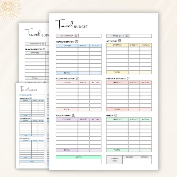 Printable Travel Budget Planner – Vacation Budgeting Worksheet, Trip Expenses, Holiday Money Planner Template