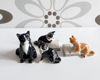 Adopt a little friends small ceramic cat figurines, Miniature animal figurine, Décor, Tuxedo cat, Kitten, Gift, Selling individually