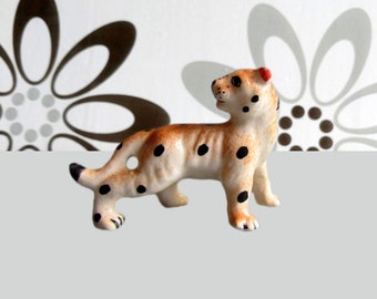 Miniature Ceramic Tiger s Figurine, Wild Jungle Animal, Cute Little Yellow Black Dot Tiny Statue, Small Decoration, Hand Painted, Feline