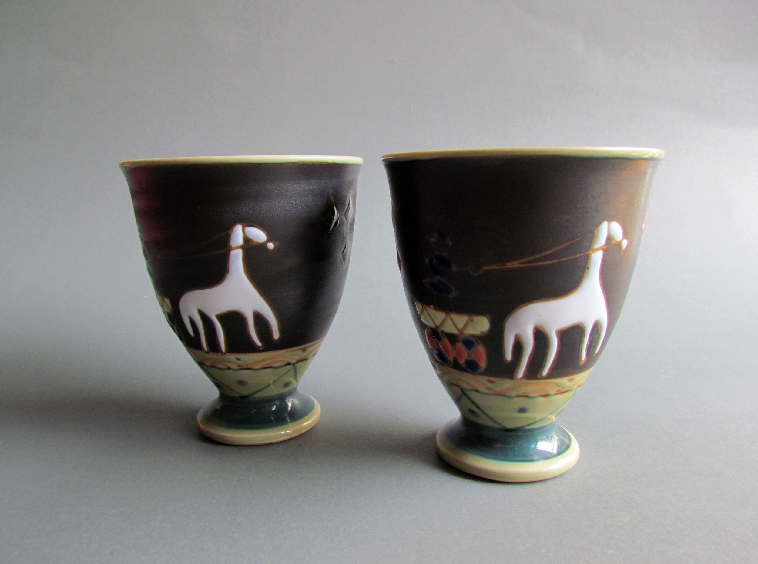 Set 2 of Vintage Japanese Brown White Horse Porcelain Handleless Tea Cups -  Etsy