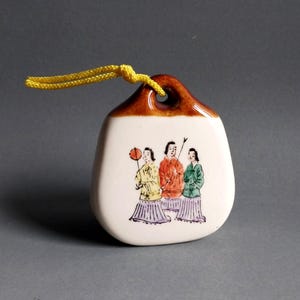 Japanese Ceramic Bell, Decorative Bell, Ornament Décor, Bell, three women, Charm, Souvenir, Yamato country, Birds fall, Folk art