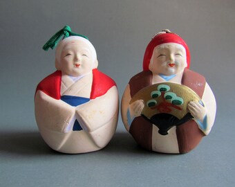 Japanese Vintage Pottery Bell, Kitsune Fox Ornament, Shimokawara