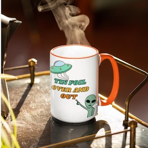 Alien-Themed Ceramic Coffee Mug - UFO Funny Graphic, alien coffee mug, outer space graphic gift, Space Lovers gift, Alien lover gift,