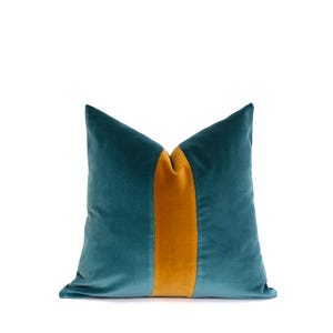 Teal & Mustard Velvet Pillow Cover • Colorblock Throw Pillow • Decorative Cushion • Modern Accent • All Sizes Available