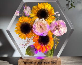 Personalized Sunflower Resin Lamp – Custom Name Floral Night Light