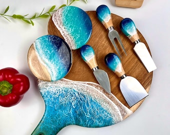 Resin Ocean Wave Cheese Board | Custom Personalized Charcuterie Board | Beach Kitchen Decor | Wedding Gift | Coastal Resin Art