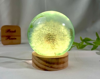 Löwenzahn-Harz-Kugel-Lampe - echte Blumen Epoxy-Nachtlicht | LED Blumenkugel | Wunsch Geschenk | Von der Natur inspiriertes Wohndekor