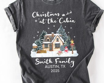 Comfort Colors® Family Cabin Crew Christmas Shirts, Matching Family Christmas Tees, Personalized Name & Year Cabin Vacation Shirt